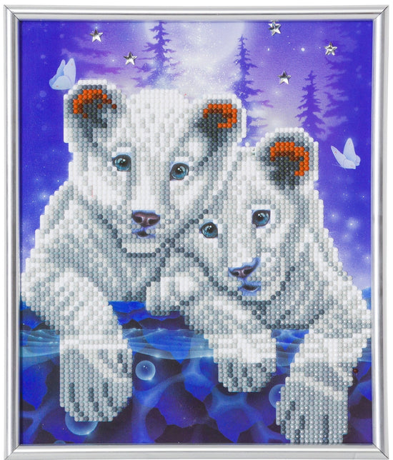 Tiger Cub Crystal Art Picture Frame Kit - White frame 21x25cm