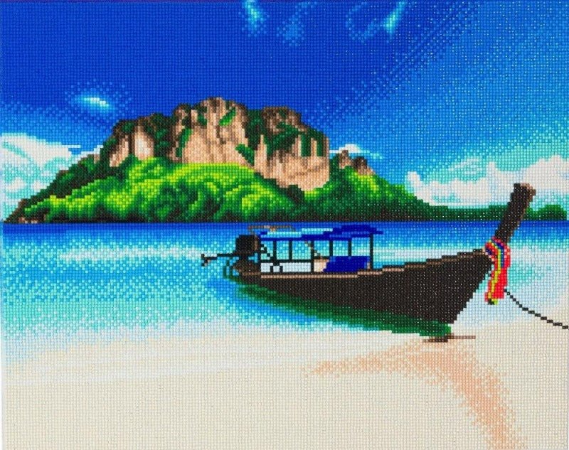 "Tropical Beach Boat" Crystal Art Canvas Kit 40x50cm