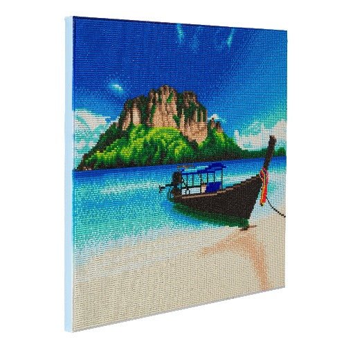 "Tropical Beach Boat" Framed Crystal Art Kit 40x50cm