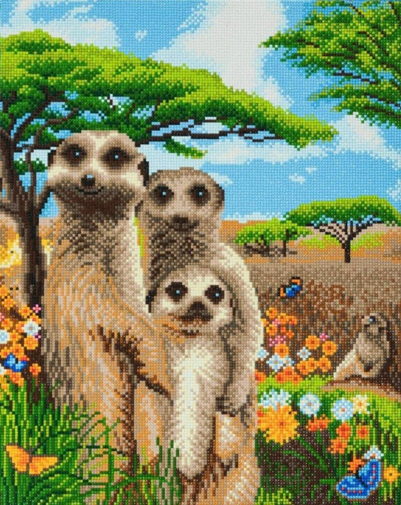 "Meerkat Family" Crystal Art Canvas Kit 40x50cm