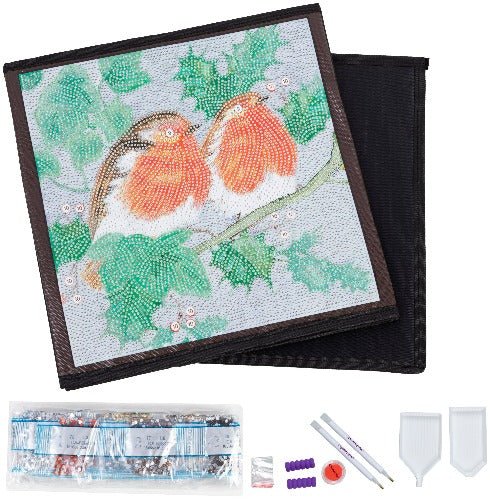 Crystal Art Folding Storage Box - Winter Robins - Contents