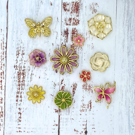 "Flowers" Enamel Look Embellishments Set of 10