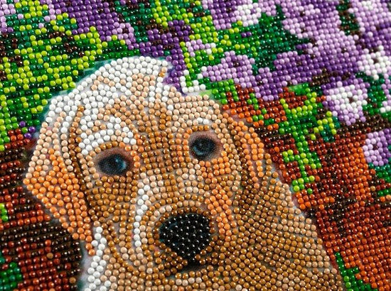 Floral pup crystal art kit close up