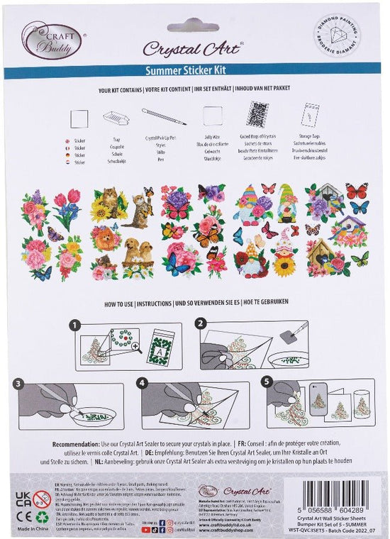 Crystal Art Wall Sticker Sheets Bumper Kit Set of 5 - SUMMER Back Packaging
