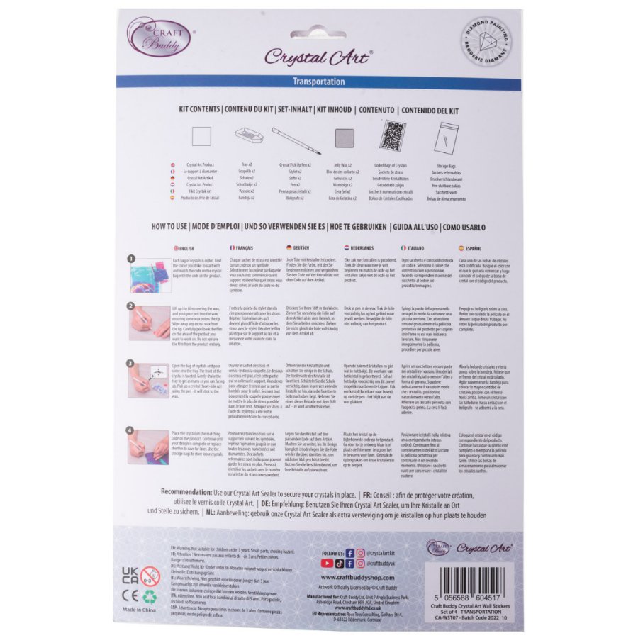 Craft Buddy Crystal Art Wall Stickers set of 4 - Transportation Back Packaging