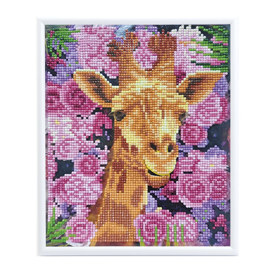 Giraffe crystal art picture frame white